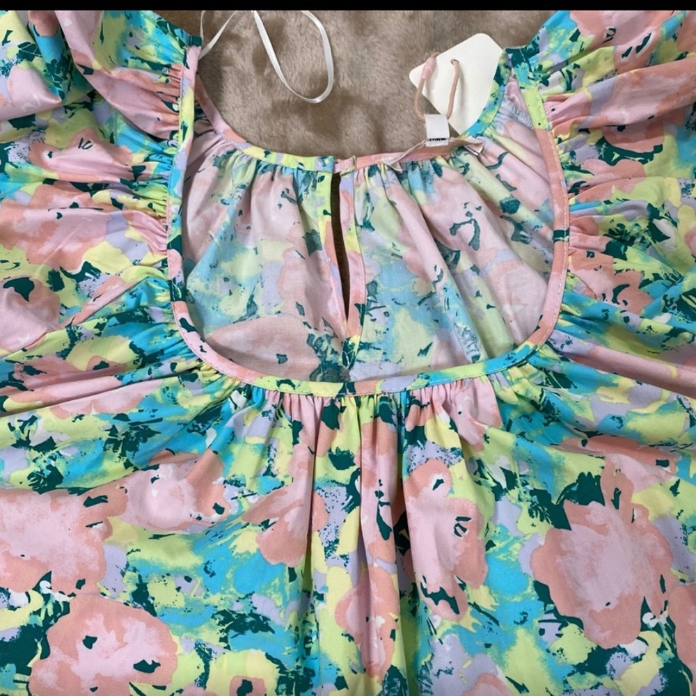 GB Square Neck Ruffle Hem Floral Poplin Dress NWOT - Picture 2 of 6